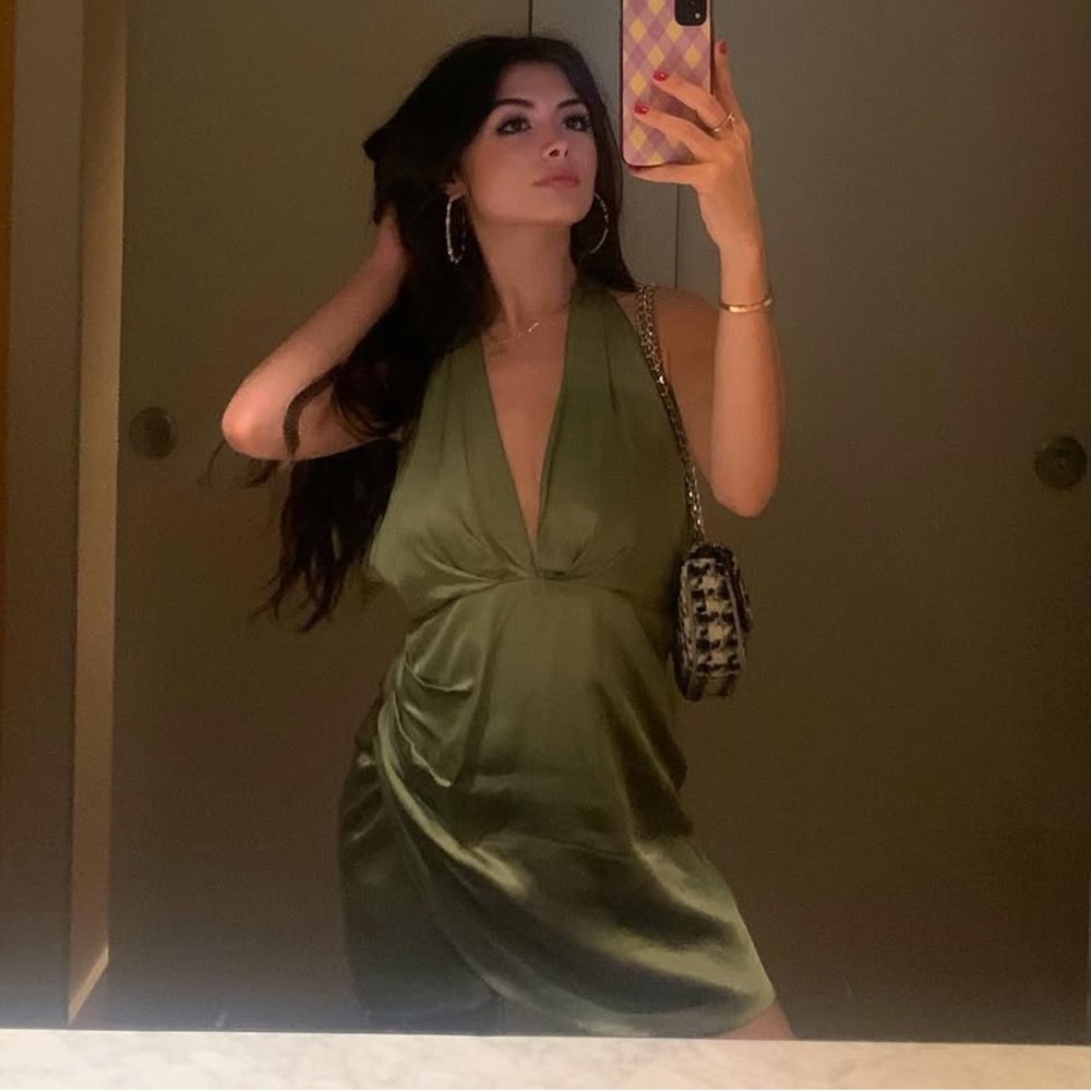 Olive Green Halter Mini Backless Dress
